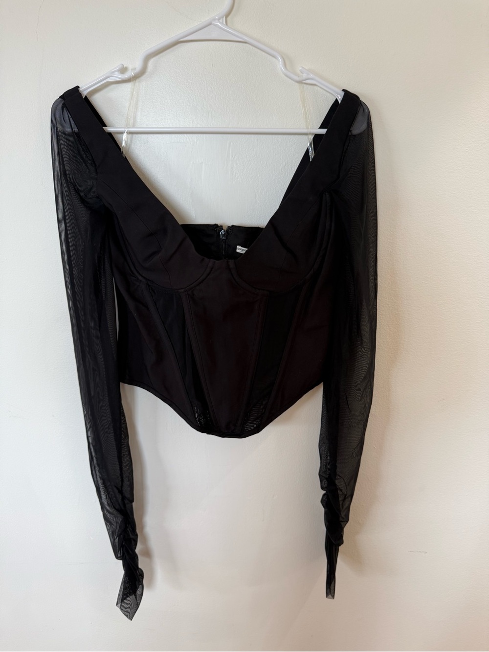 House of CB Black Off-Shoulder Corset Top with Sheer Sleeves